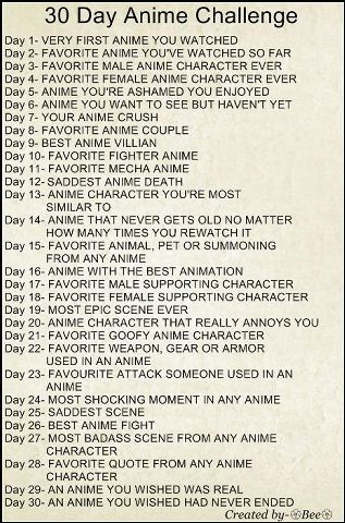 Playlist 30 Day Anime Challenge created by ogkirko